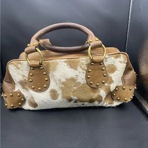 KOOBA Brown Leather Cowhide Handbag Purse Doc Bag Western Boho Festival